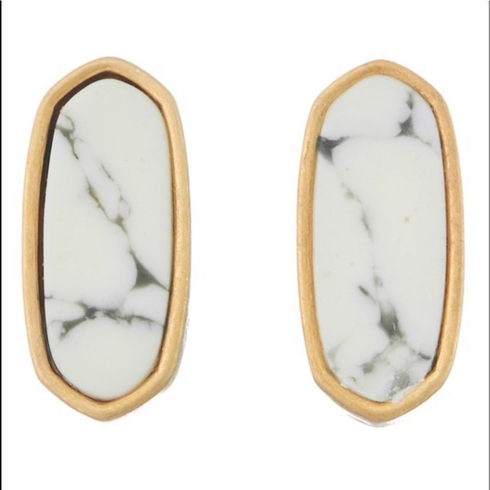 Semi-precious Stone Stud Earrings White Marble